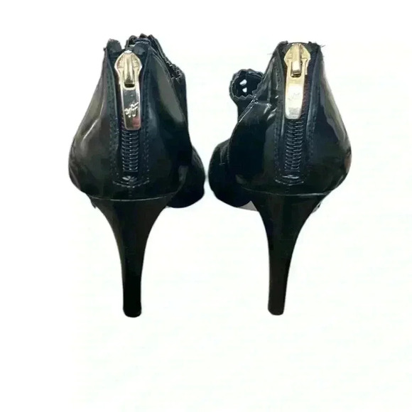 Marc Fisher Peddle Peep Toe Leather Suede Heels  Laser Cut Black Bootie size 6 - Picture 6 of 7